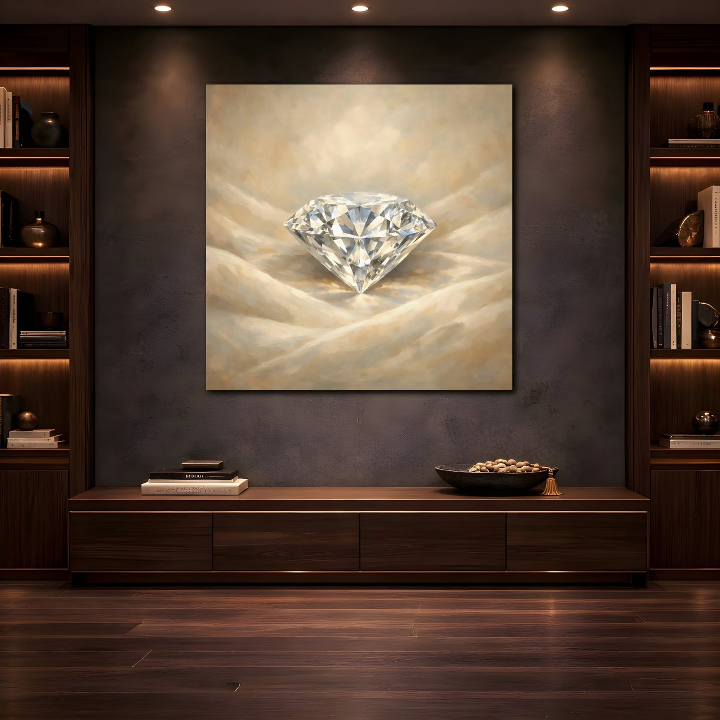 Mockup 4. Abstract Diamond Gold Diamond shown as stretched canvas wall art