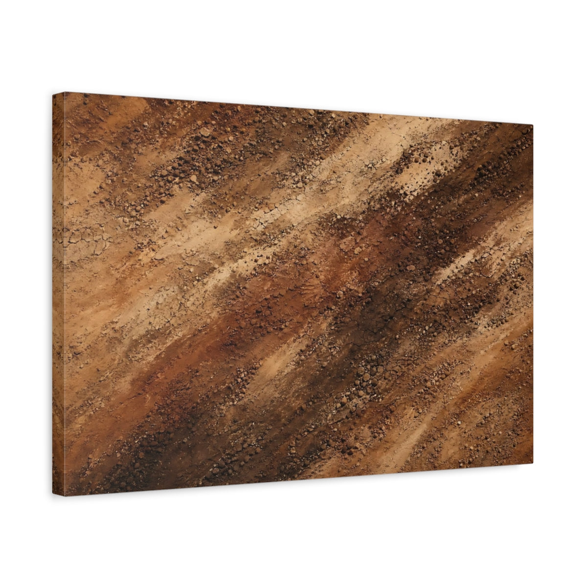 Side Mockup 3. Abstract Dirt Texture Brown And Tan shown as stretched canvas wall art