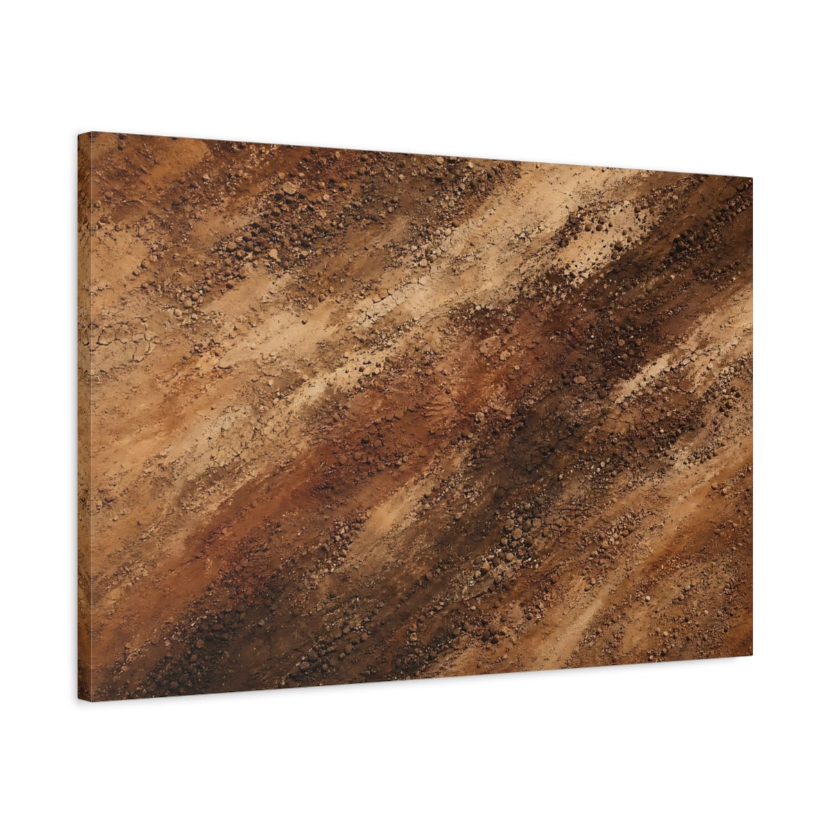 Side Mockup 2. Abstract Dirt Texture Brown And Tan shown as stretched canvas wall art