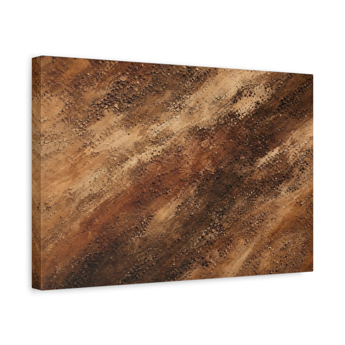 Side Mockup 4. Abstract Dirt Texture Brown And Tan shown as stretched canvas wall art