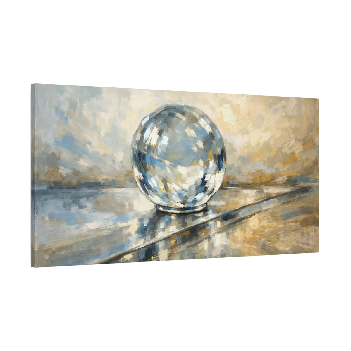 Main Mockup. Abstract Disco Ball Blue Gold Abstract shown as stretched canvas wall art