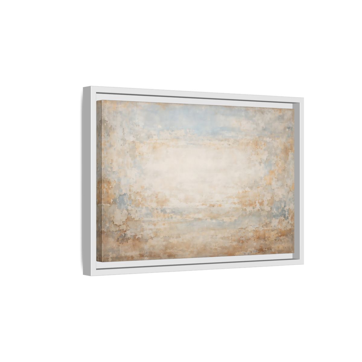 Side Mockup 4. Abstract Distressed Texture Distressed Beige Blue shown as stretched canvas wall art