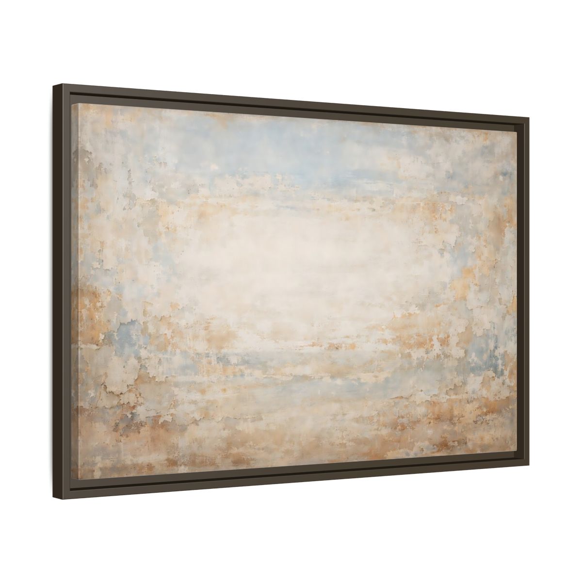 Side Mockup 11. Abstract Distressed Texture Distressed Beige Blue shown as stretched canvas wall art