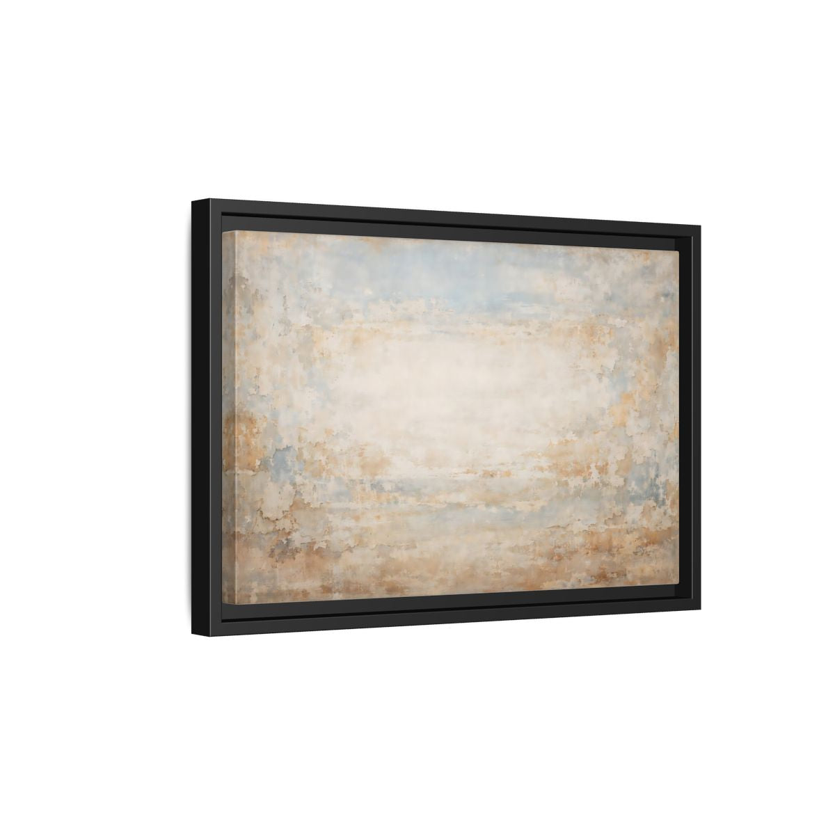 Side Mockup 6. Abstract Distressed Texture Distressed Beige Blue shown as stretched canvas wall art