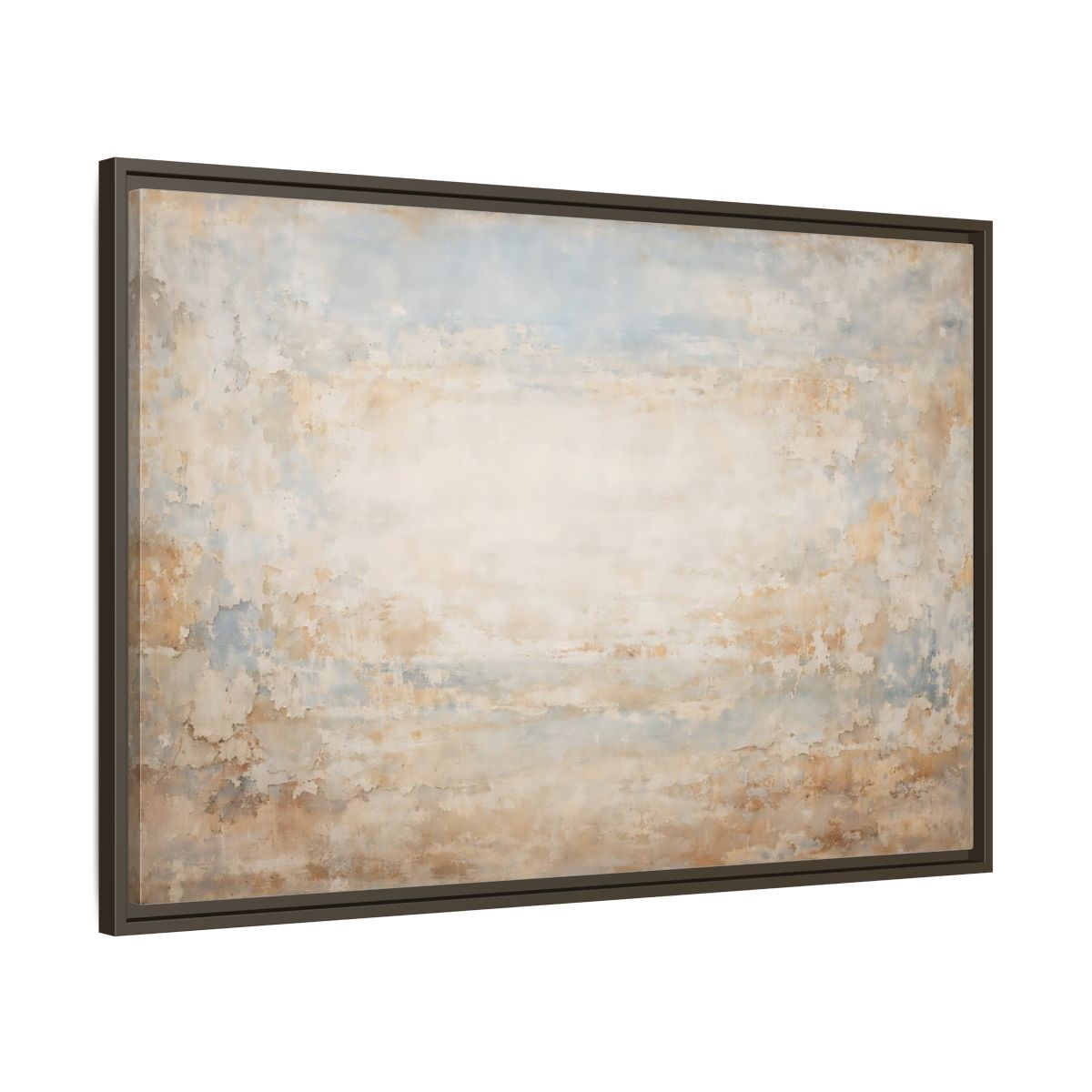 Side Mockup 9. Abstract Distressed Texture Distressed Beige Blue shown as stretched canvas wall art