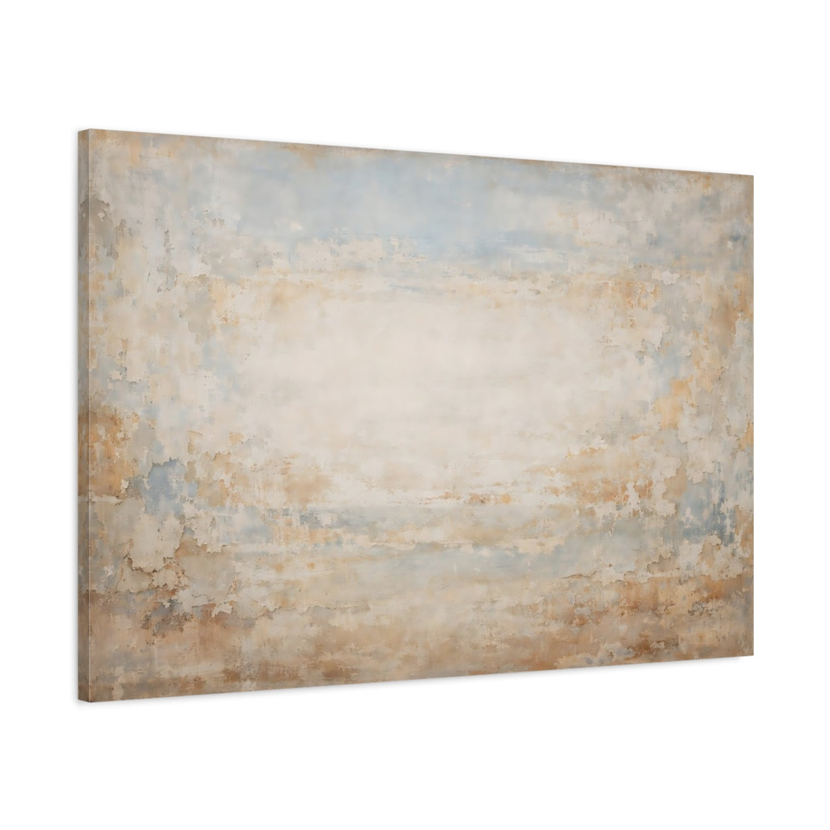 Side Mockup 1. Abstract Distressed Texture Blue Beige Texture shown as stretched canvas wall art
