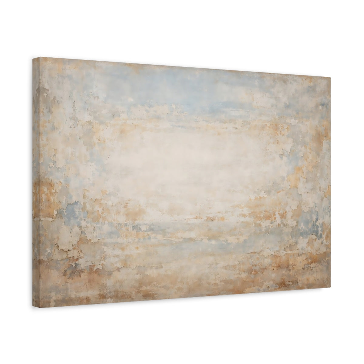 Side Mockup 3. Abstract Distressed Texture Blue Beige Texture shown as stretched canvas wall art