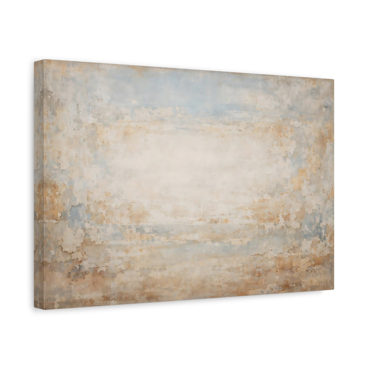 Side Mockup 4. Abstract Distressed Texture Blue Beige Texture shown as stretched canvas wall art