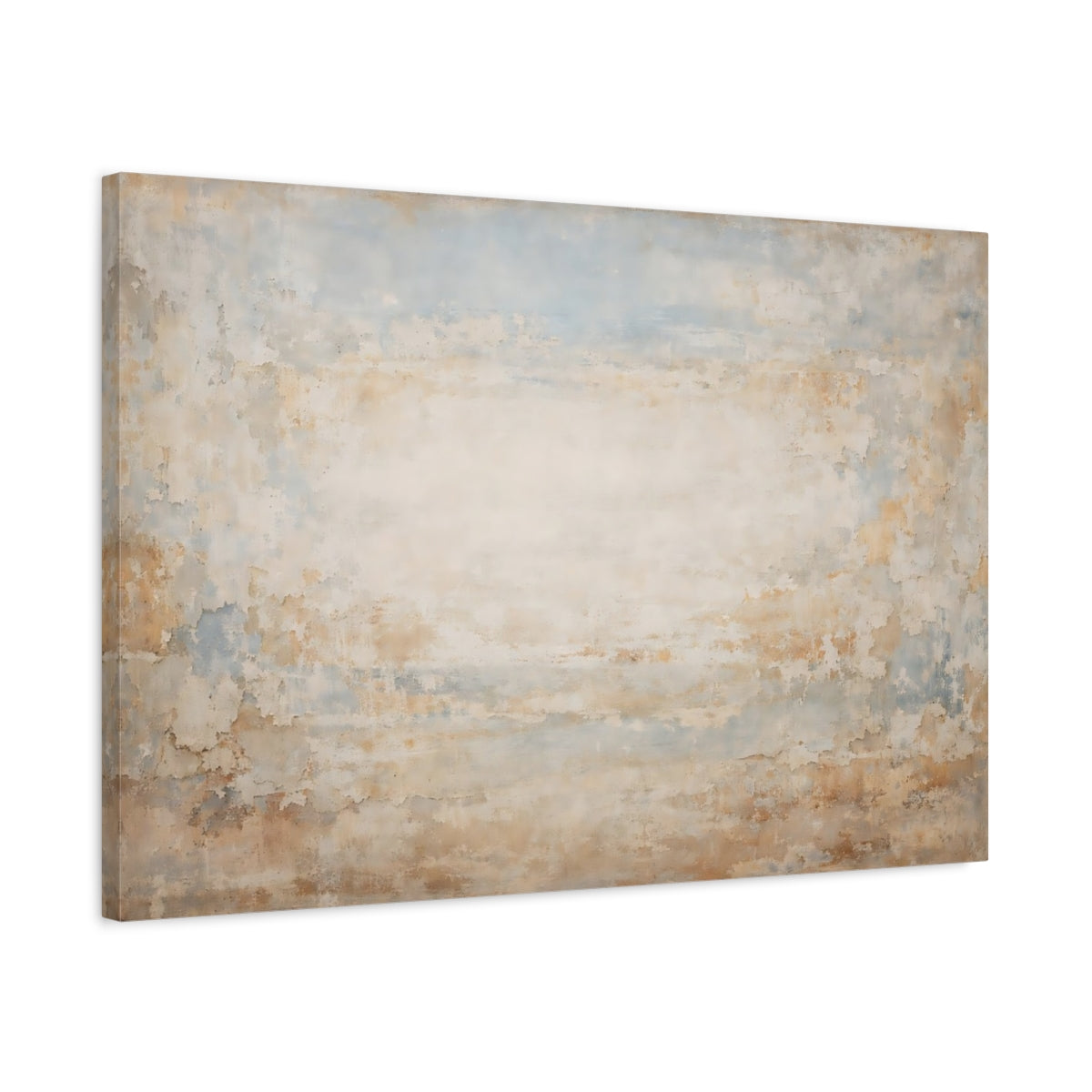 Side Mockup 2. Abstract Distressed Texture Blue Beige Texture shown as stretched canvas wall art