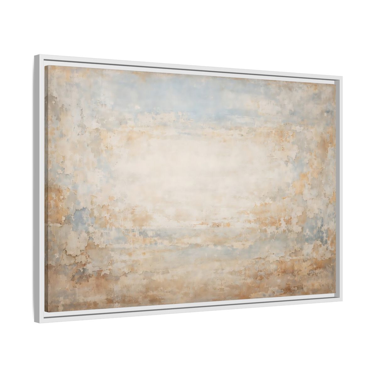 Side Mockup 8. Abstract Distressed Texture Distressed Blue Beige shown as stretched canvas wall art