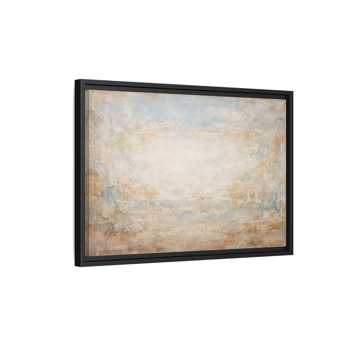Side Mockup 3. Abstract Distressed Texture Distressed Blue Beige shown as stretched canvas wall art