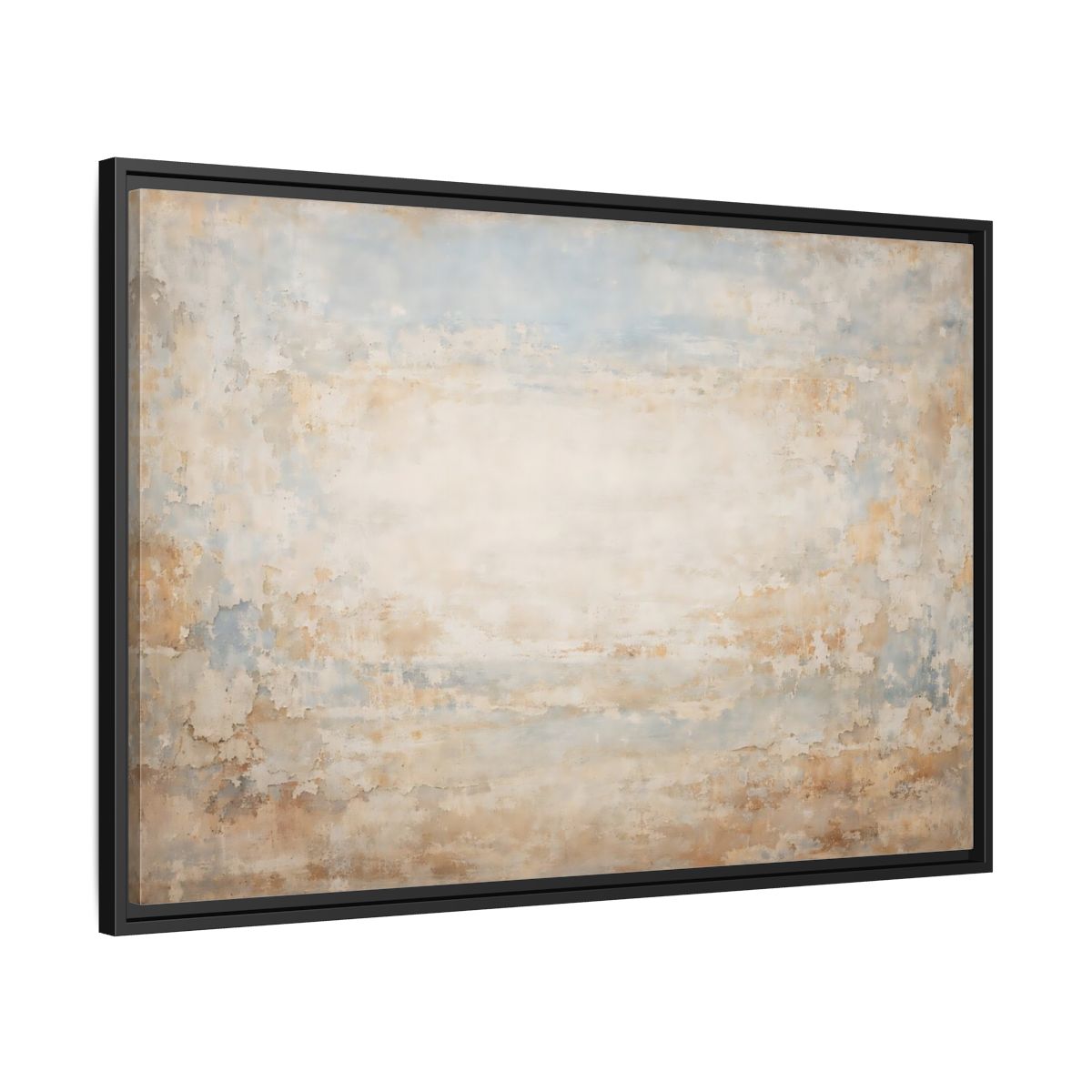 Side Mockup 13. Abstract Distressed Texture Distressed Blue Beige shown as stretched canvas wall art