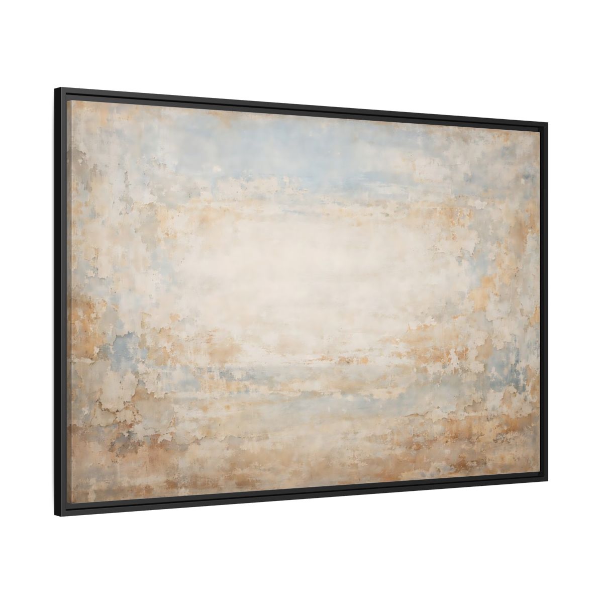 Side Mockup 12. Abstract Distressed Texture Distressed Blue Beige shown as stretched canvas wall art