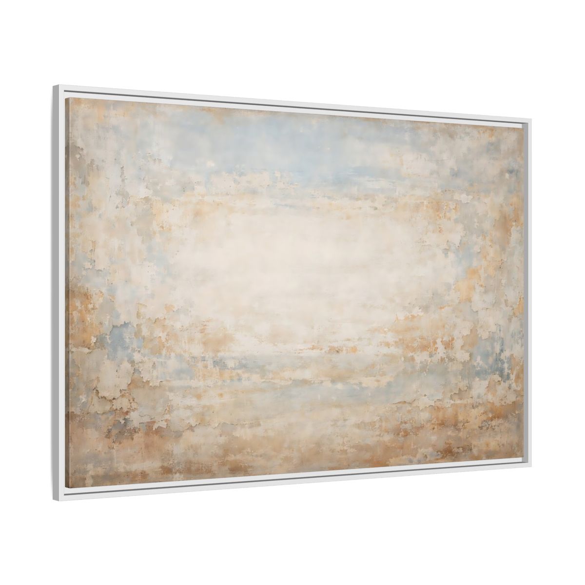 Side Mockup 7. Abstract Distressed Texture Distressed Blue Beige shown as stretched canvas wall art