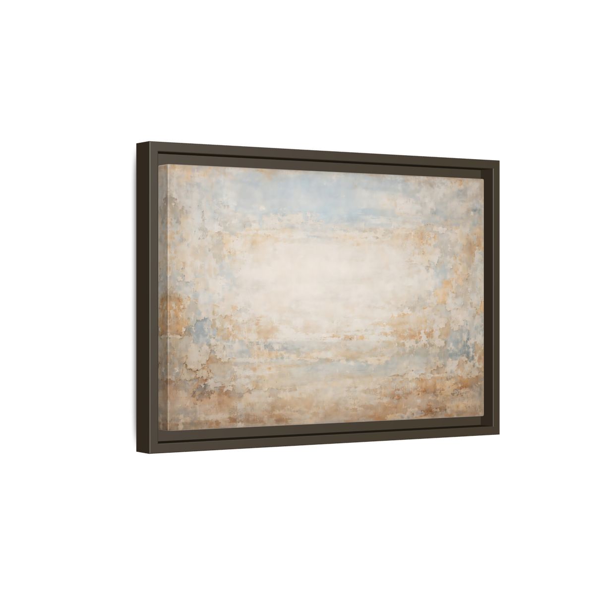 Side Mockup 5. Abstract Distressed Texture Distressed Blue Beige shown as stretched canvas wall art