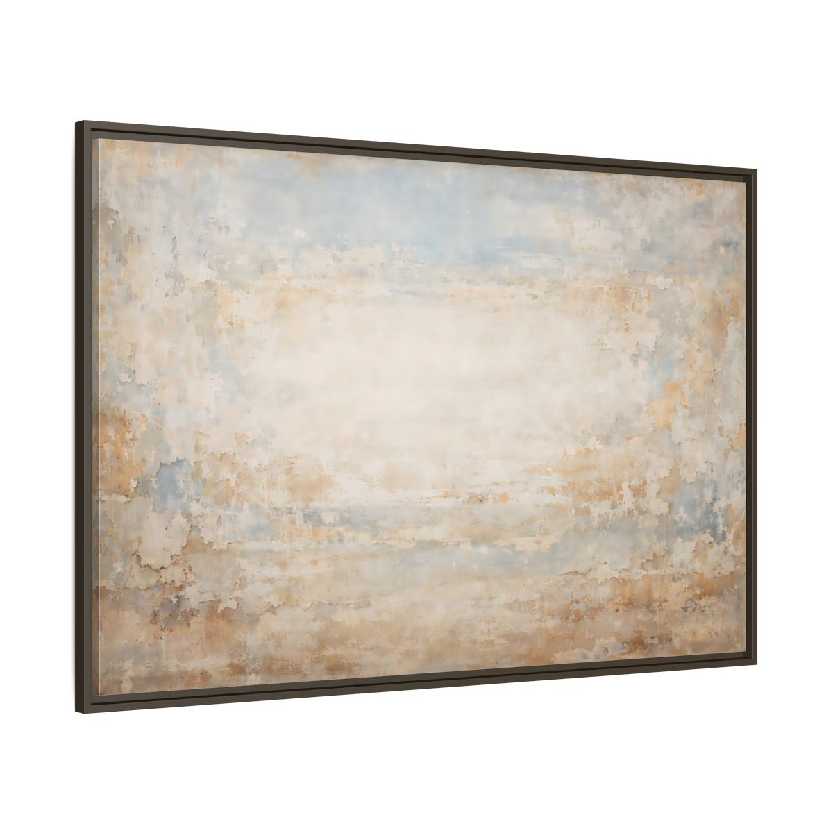 Main Mockup. Abstract Distressed Texture Distressed Blue Beige shown as stretched canvas wall art
