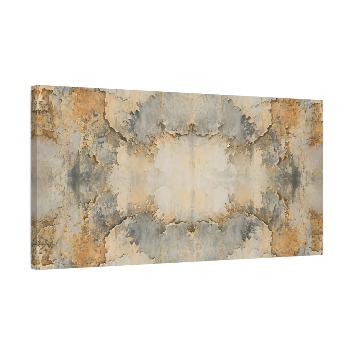 Side Mockup 1. Abstract Distressed Texture Orange Grey Texture shown as stretched canvas wall art
