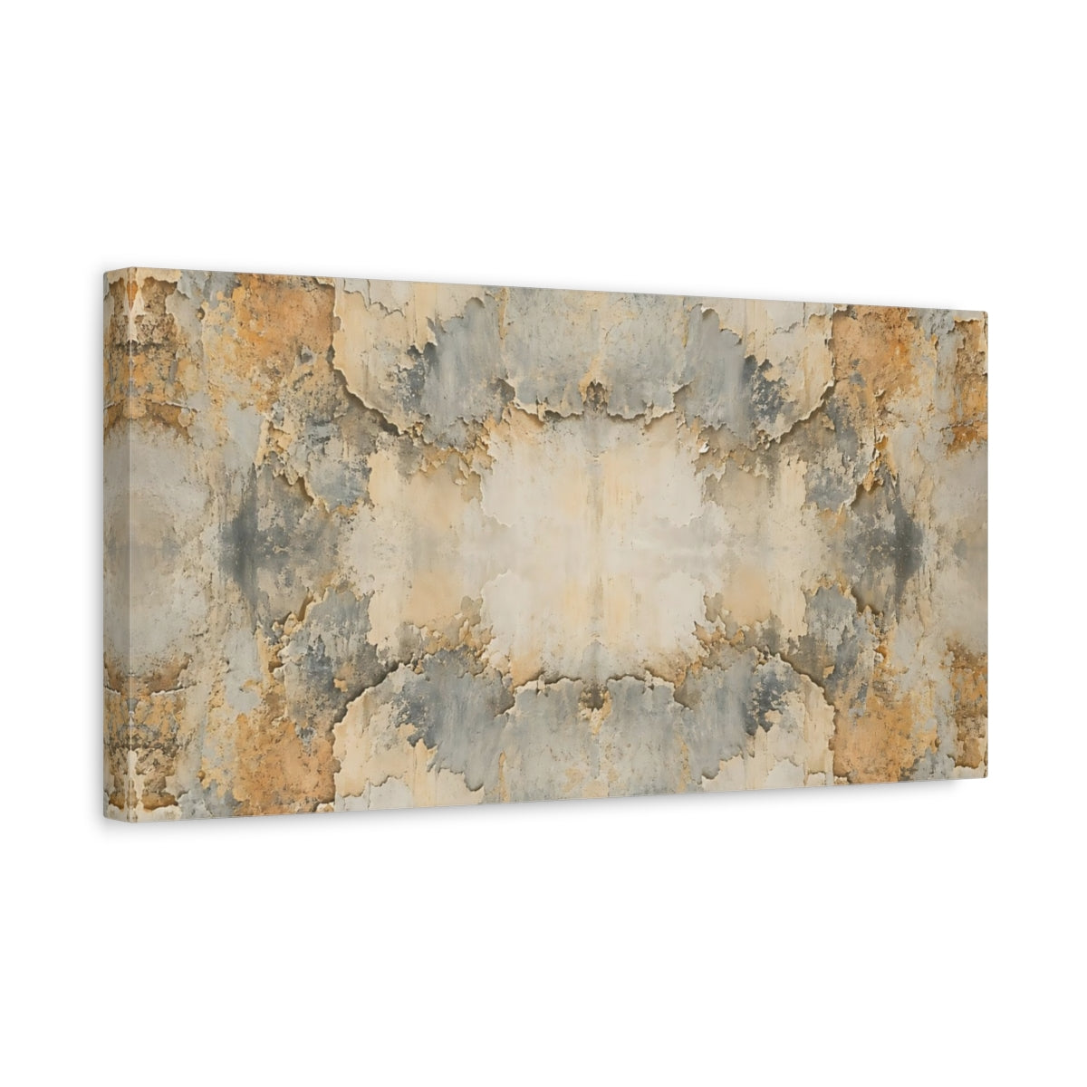 Side Mockup 3. Abstract Distressed Texture Orange Grey Texture shown as stretched canvas wall art