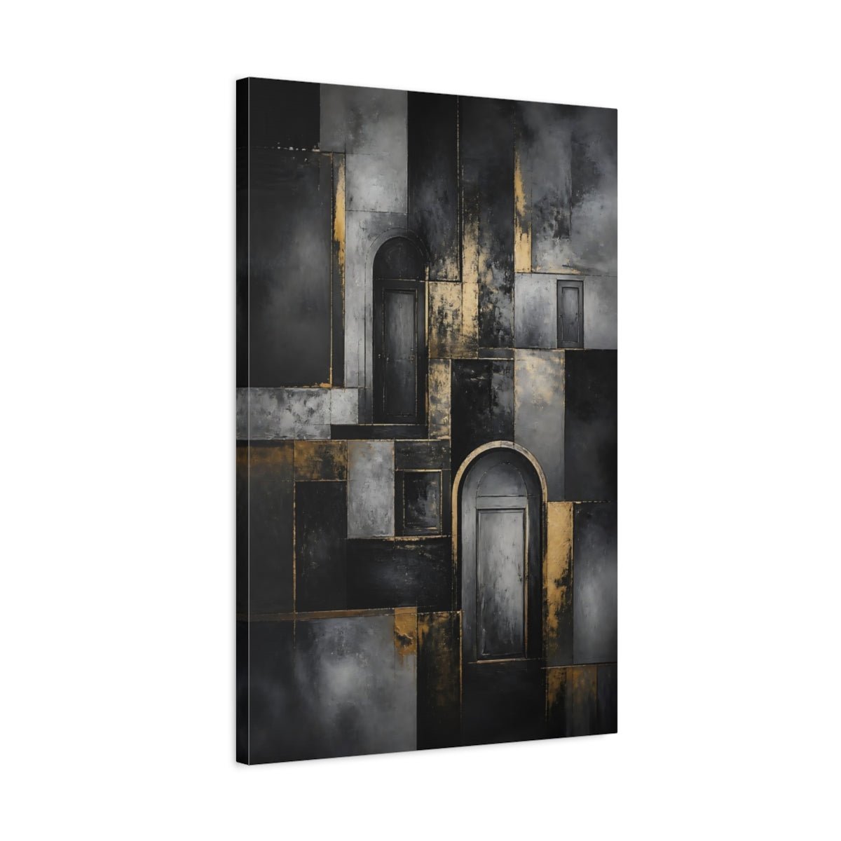 Abstract Doors Black And Gold Canvas Print – Decor for Living Room, Above Fireplace - YesArtYes