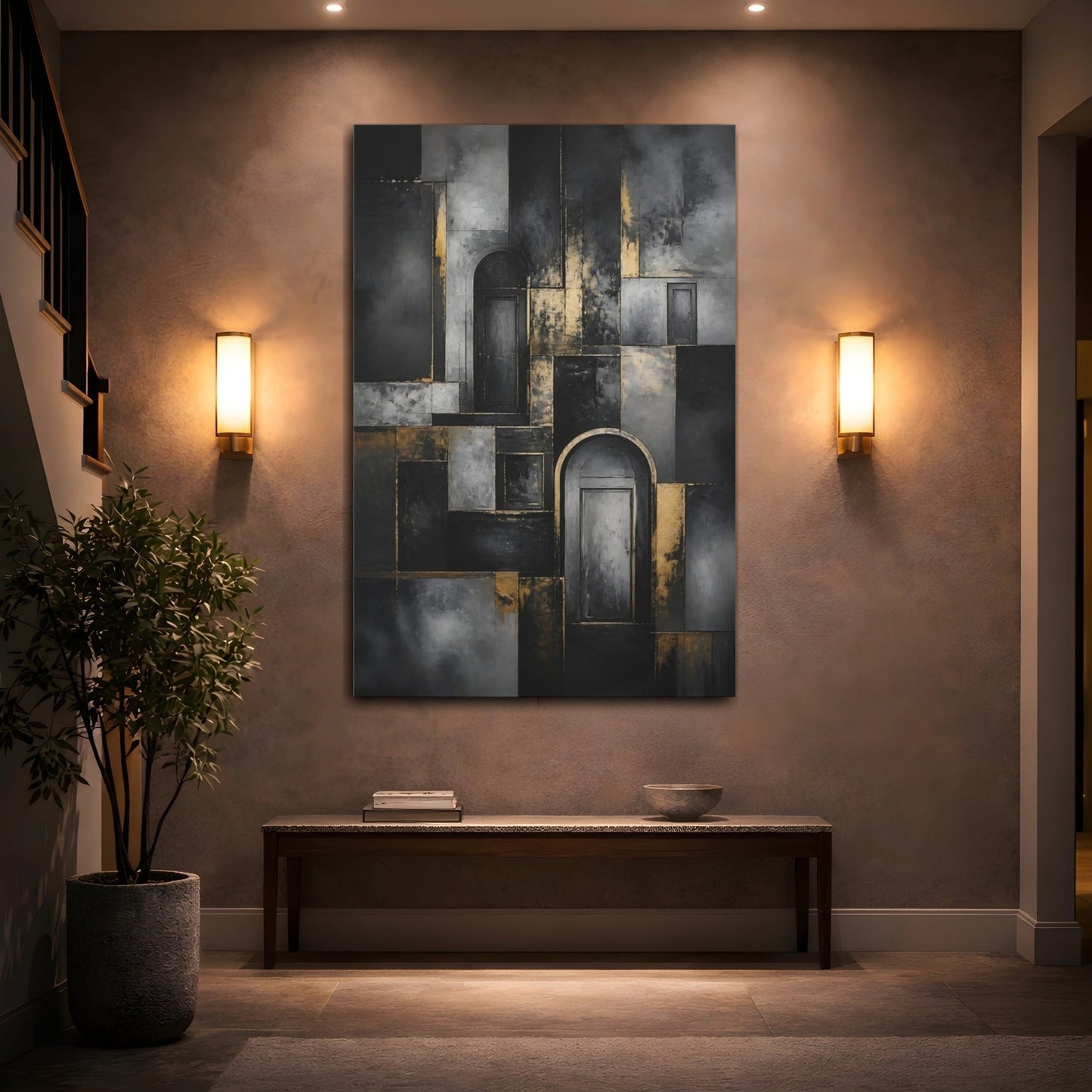 Abstract Doors Black And Gold Canvas Print – Decor for Living Room, Above Fireplace - YesArtYes