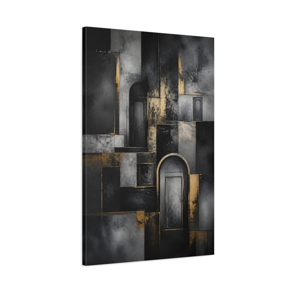 Abstract Doors Black And Gold Canvas Print – Decor for Living Room, Above Fireplace - YesArtYes