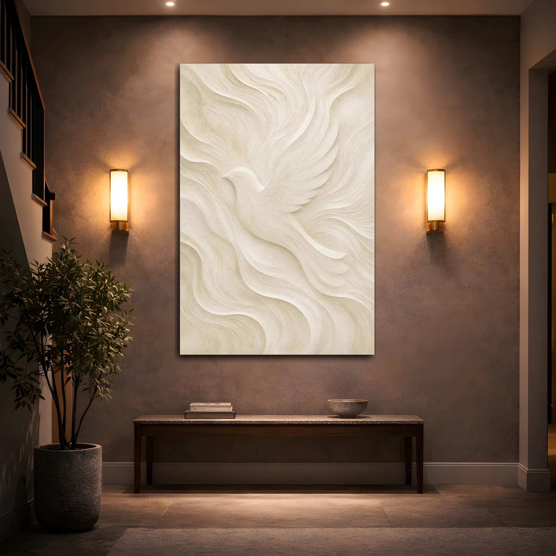 Mockup 2. Abstract Dove Relief shown as canvas print