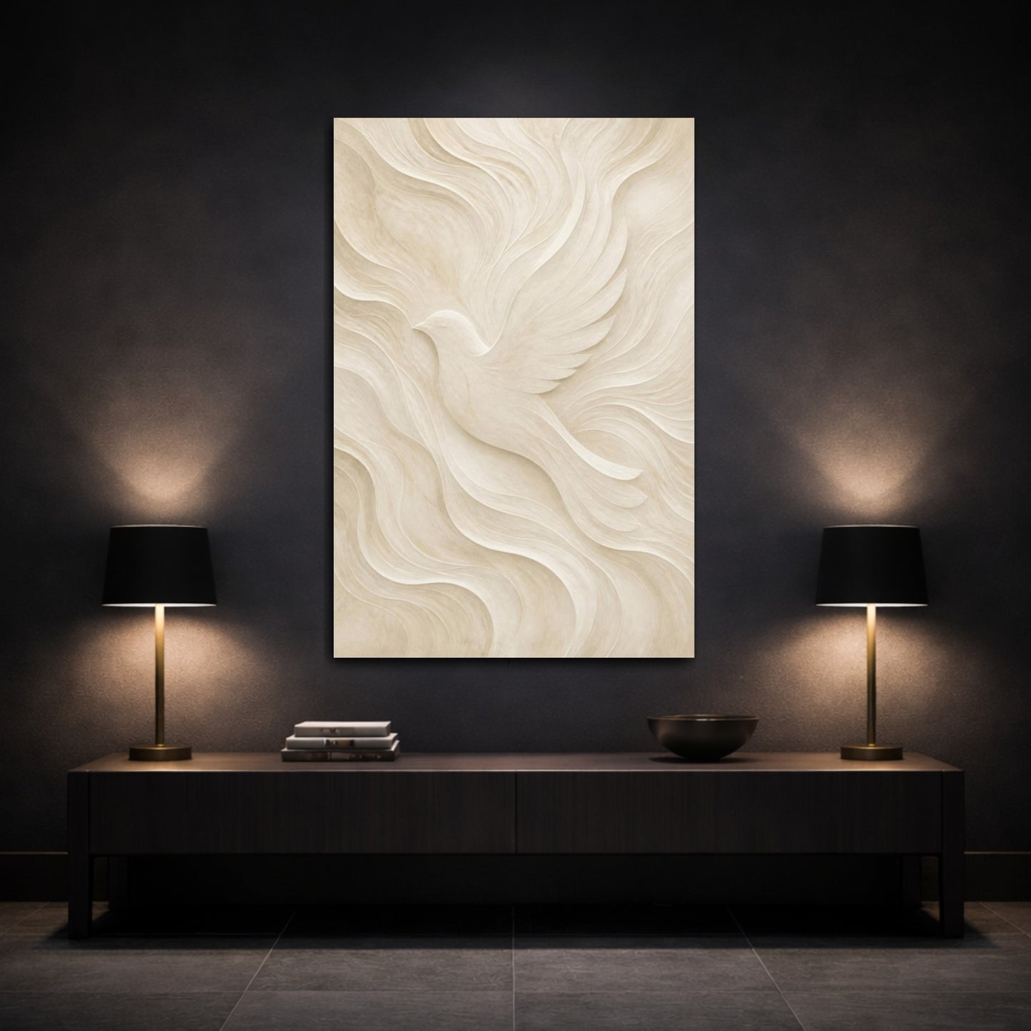 Mockup 3. Abstract Dove Relief shown as canvas print