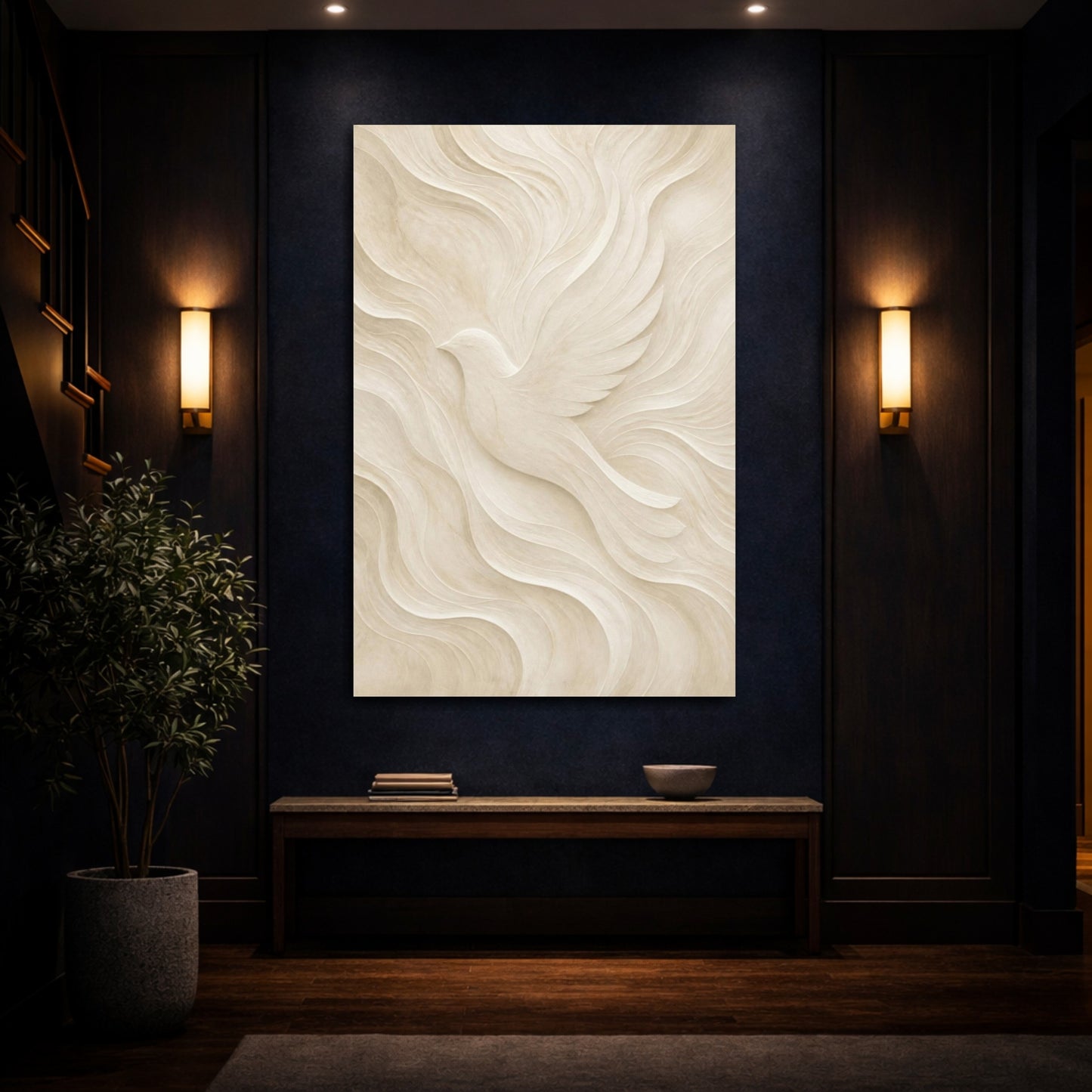 Mockup 4. Abstract Dove Relief shown as canvas print