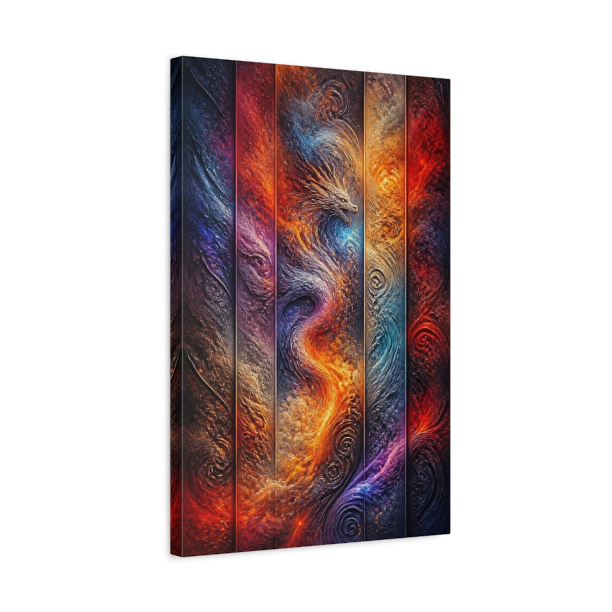 Side Mockup 3. Abstract Dragon Nebula shown as canvas print