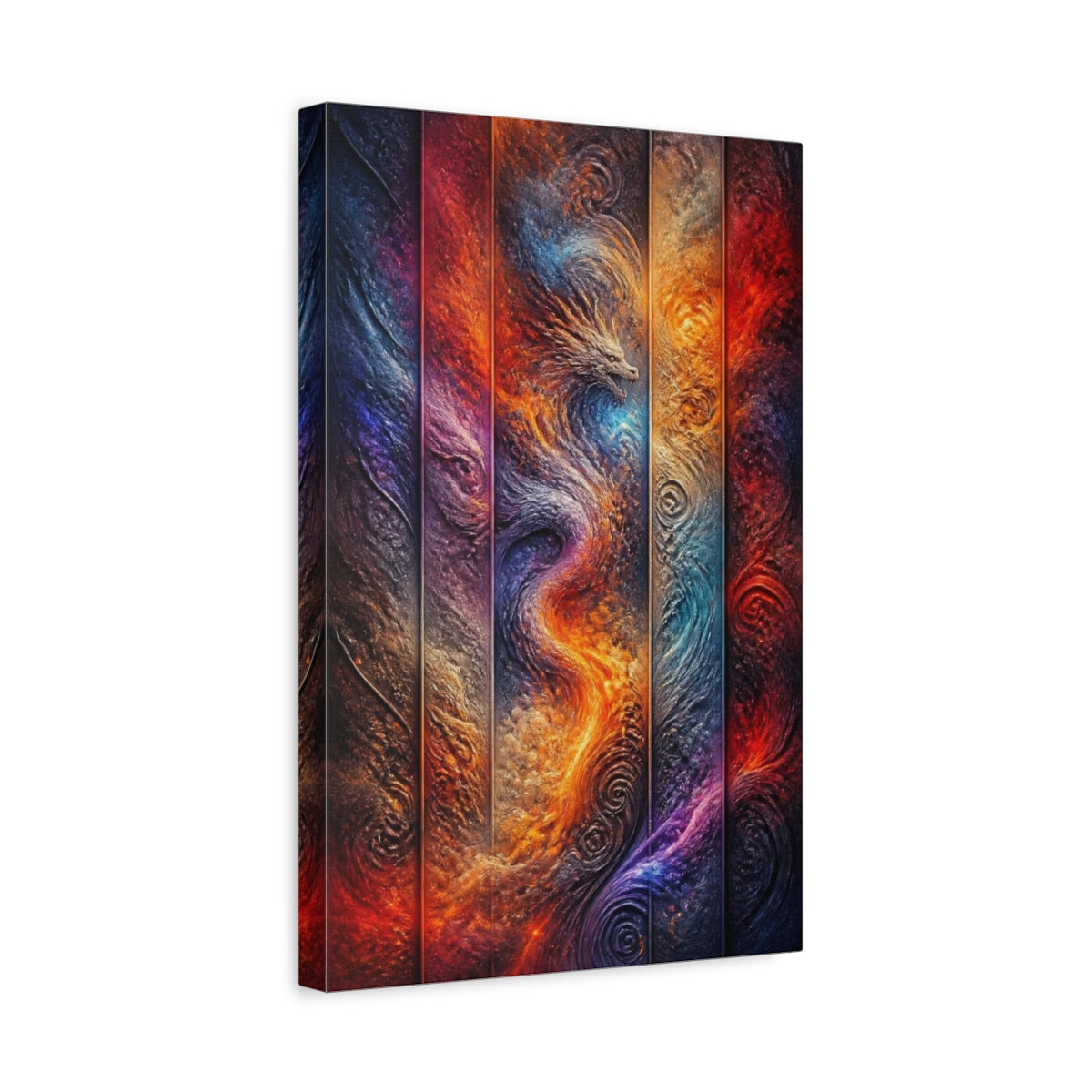 Side Mockup 4. Abstract Dragon Nebula shown as canvas print
