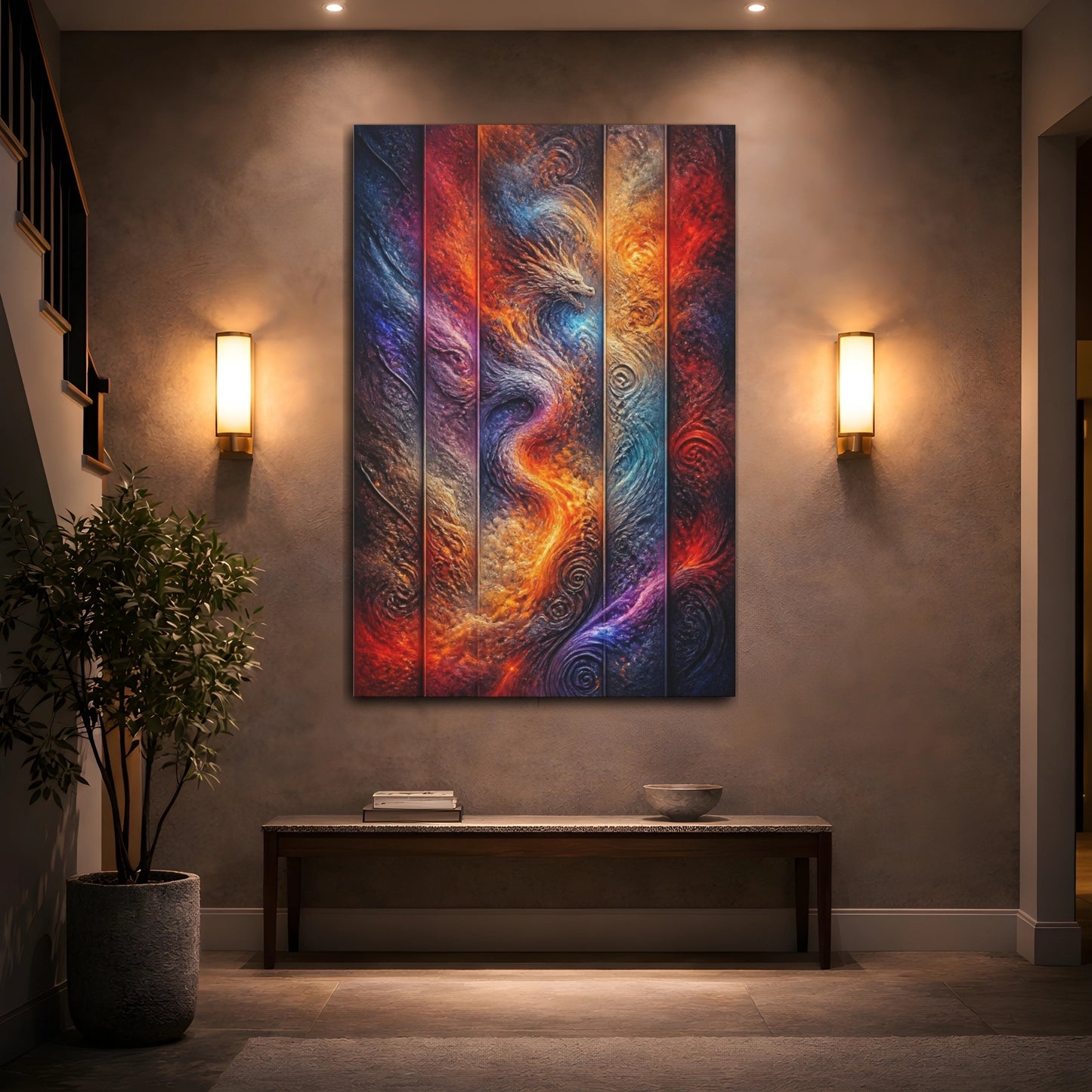 Mockup 2. Abstract Dragon Nebula shown as canvas print