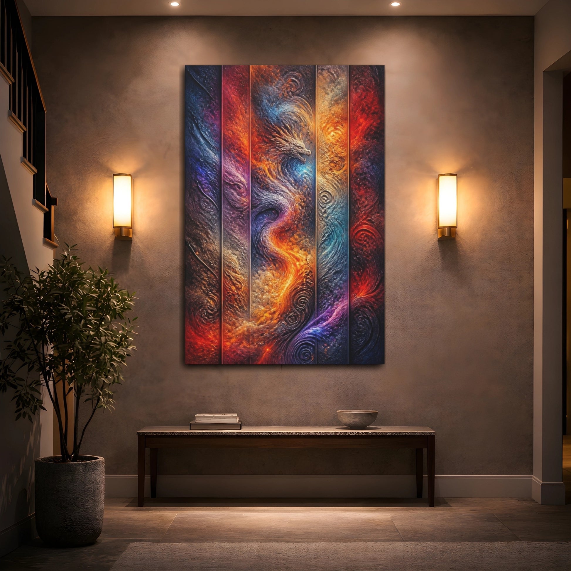 Mockup 2. Abstract Dragon Nebula shown as canvas print