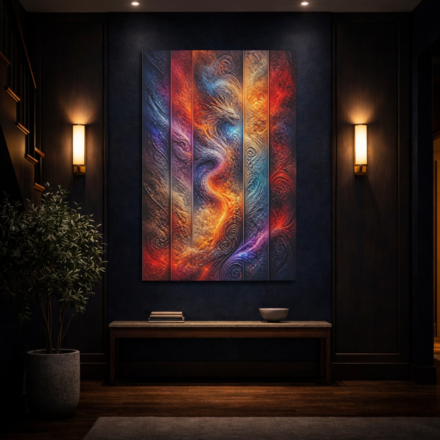 Mockup 4. Abstract Dragon Nebula shown as canvas print