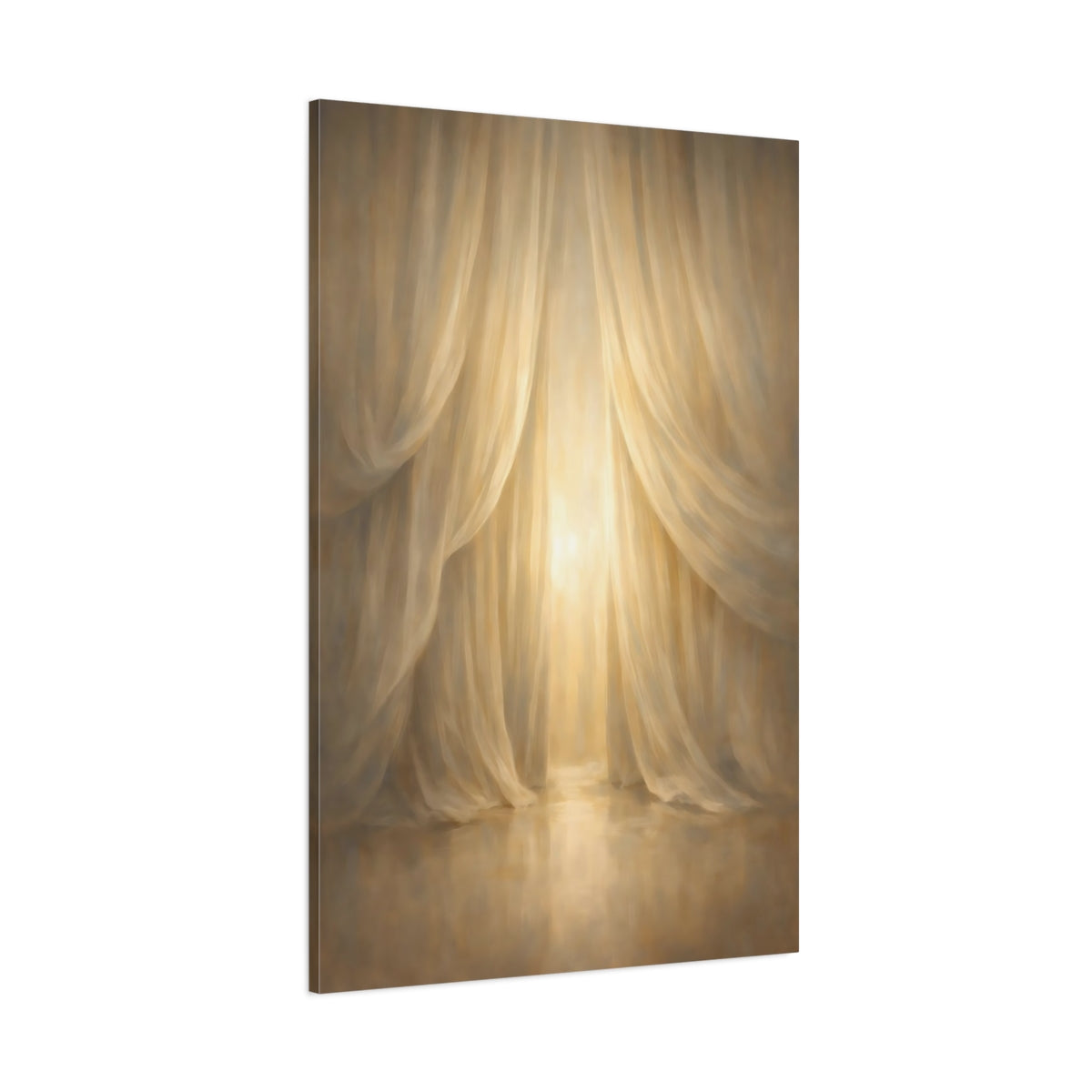 Main Mockup. Abstract Draped Curtains Golden Curtains shown as stretched canvas wall art