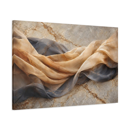 Main Mockup. Abstract Draped Fabric Brown And Grey shown as stretched canvas wall art