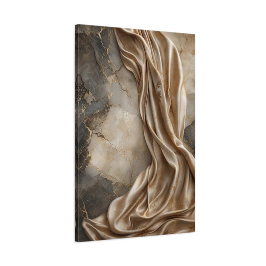 Abstract Draped Fabric Gold And Gray Canvas Wall Art Print – Living Room Decor, Above Couch - YesArtYes