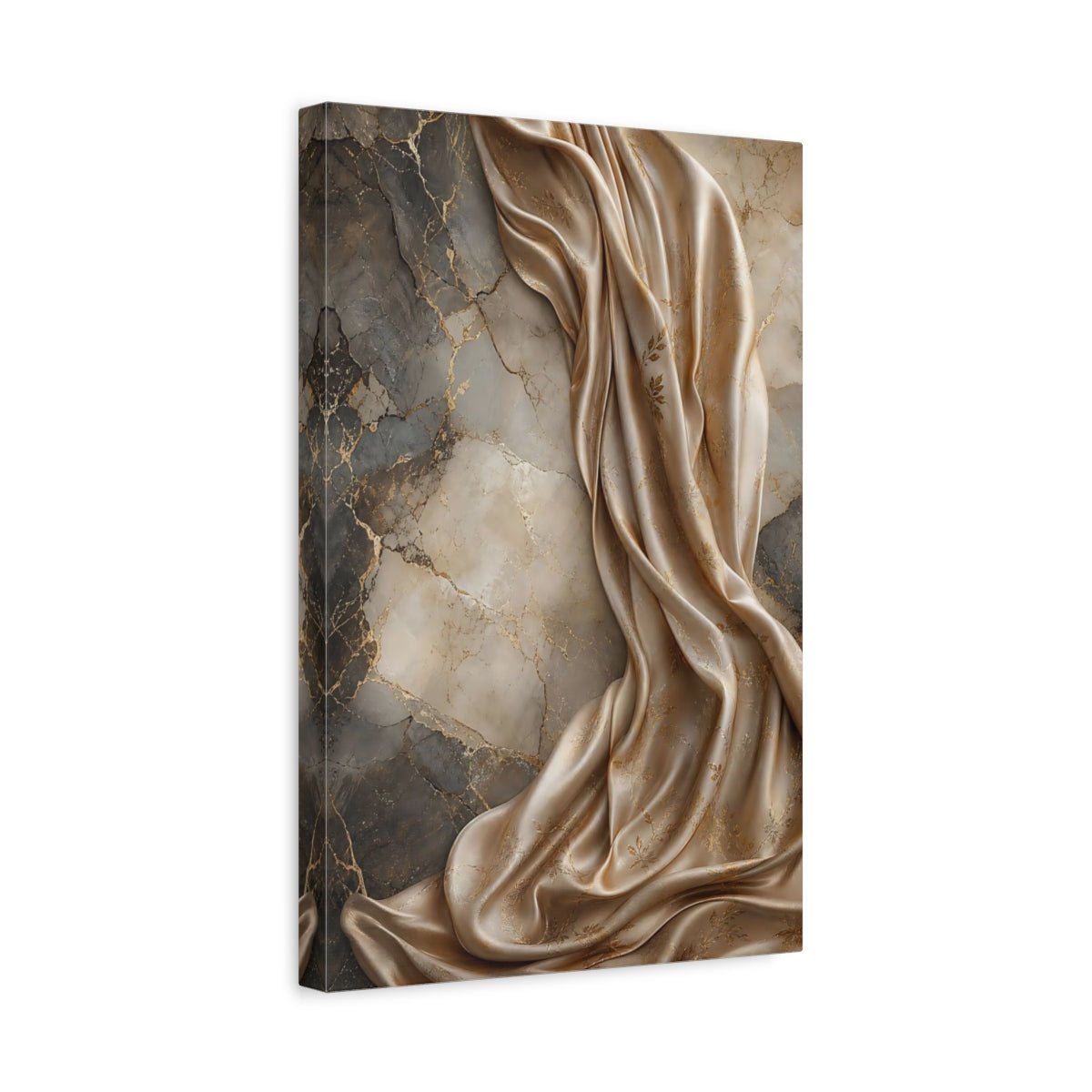 Abstract Draped Fabric Gold And Gray Canvas Wall Art Print – Living Room Decor, Above Couch - YesArtYes