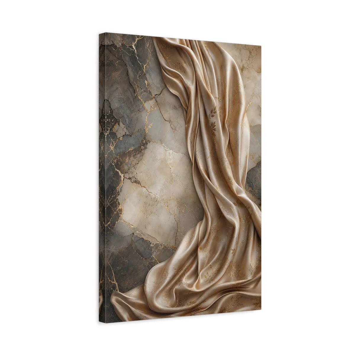 Abstract Draped Fabric Gold And Gray Canvas Wall Art Print – Living Room Decor, Above Couch - YesArtYes