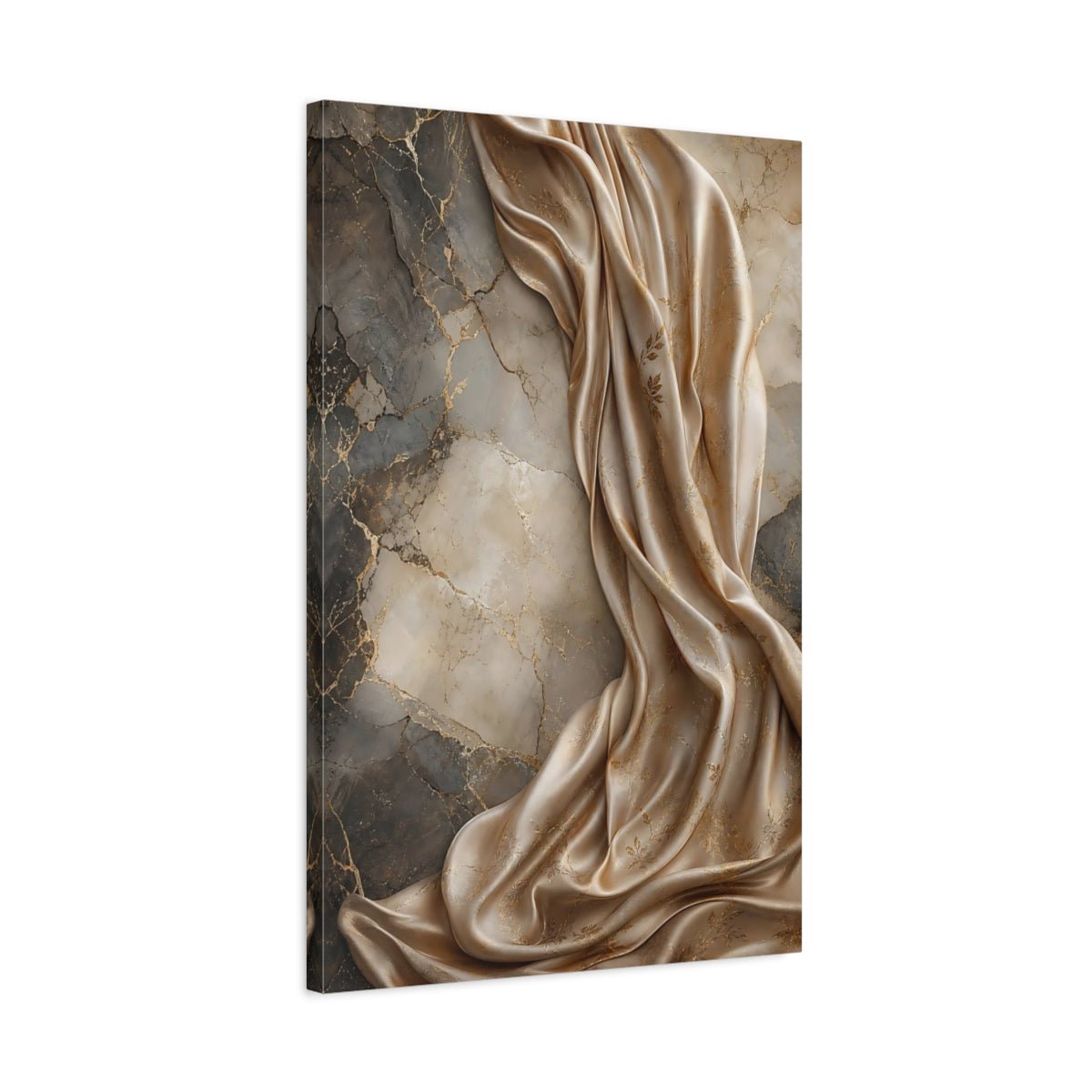 Abstract Draped Fabric Gold And Gray Canvas Wall Art Print – Living Room Decor, Above Couch - YesArtYes