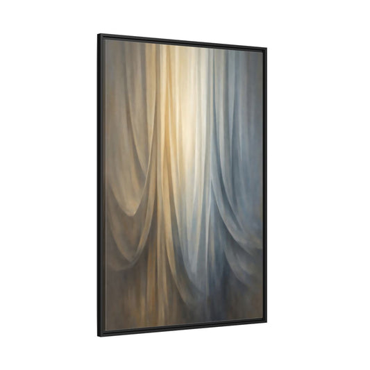 Main Mockup. Abstract Drapery Gold And Blue shown as stretched canvas wall art