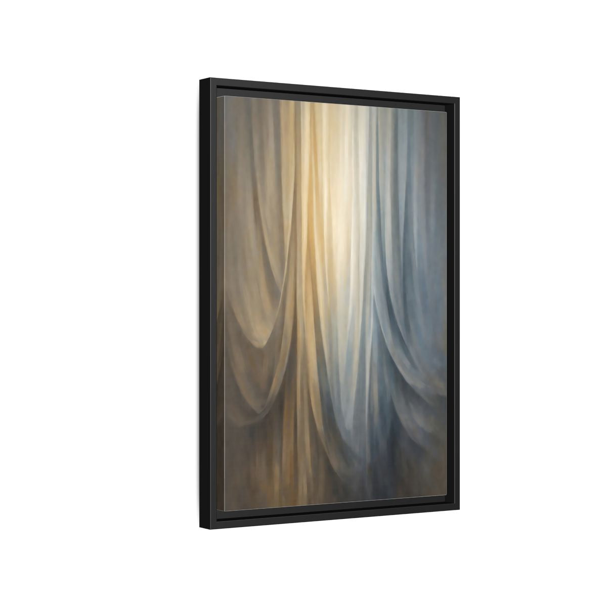 Side Mockup 3. Abstract Drapery Gold And Blue shown as stretched canvas wall art