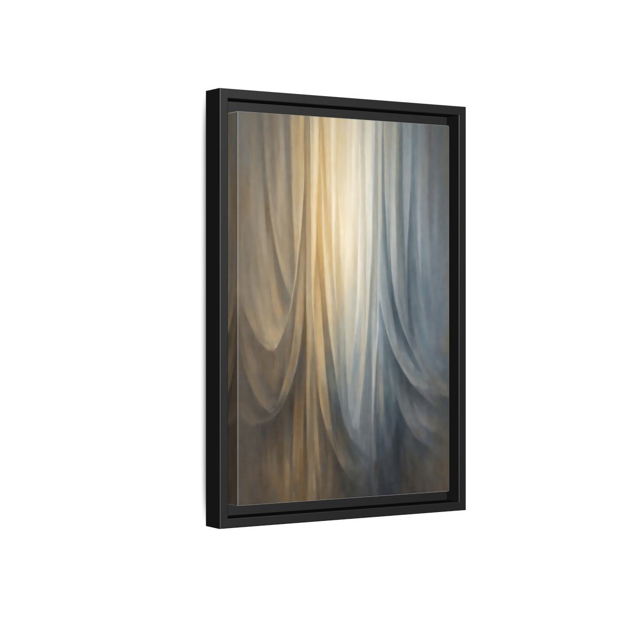 Side Mockup 6. Abstract Drapery Gold And Blue shown as stretched canvas wall art