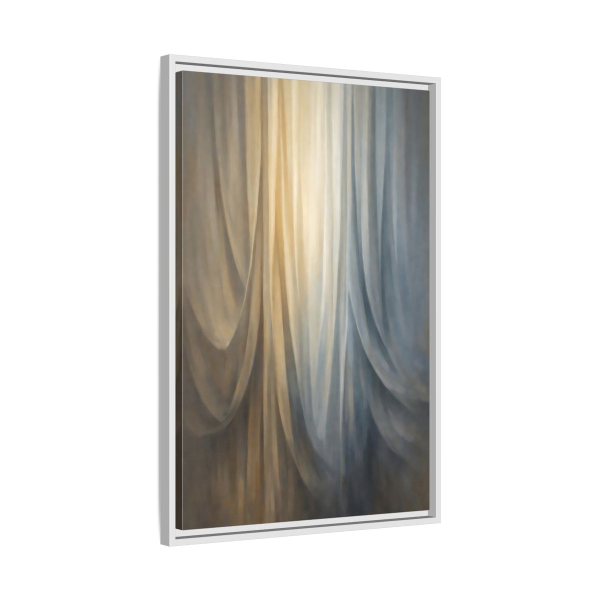 Side Mockup 11. Abstract Drapery Gold And Blue shown as stretched canvas wall art