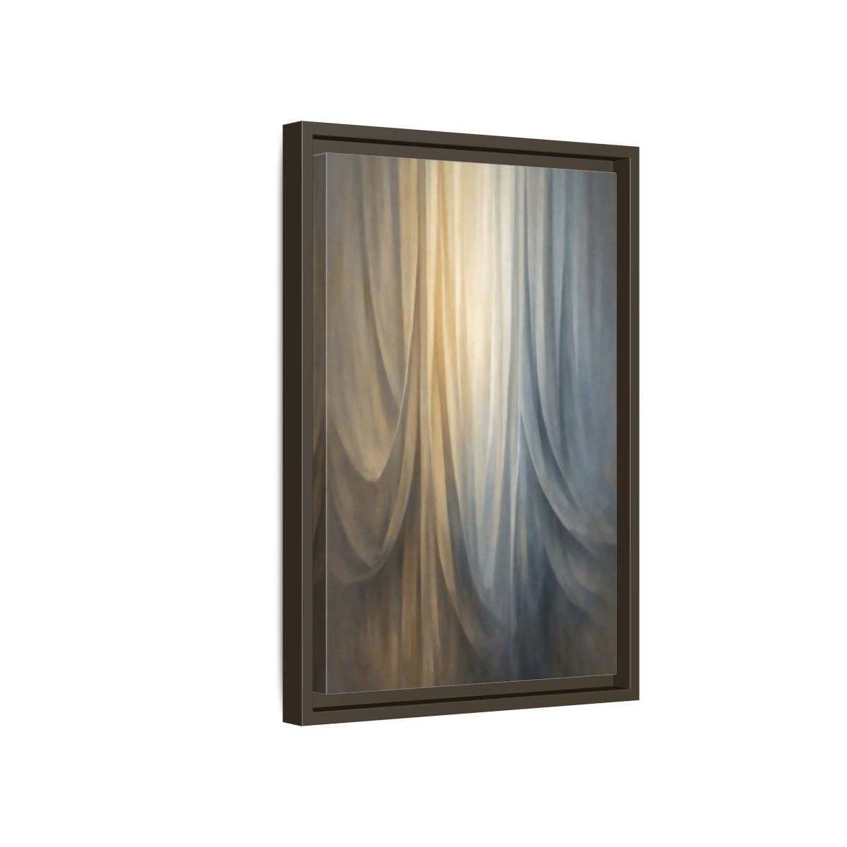 Side Mockup 5. Abstract Drapery Gold And Blue shown as stretched canvas wall art