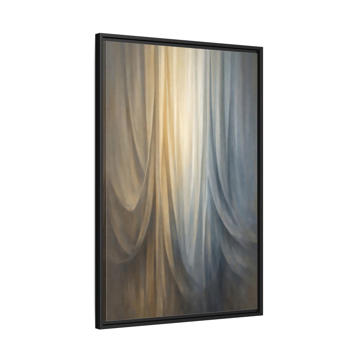 Side Mockup 13. Abstract Drapery Gold And Blue shown as stretched canvas wall art