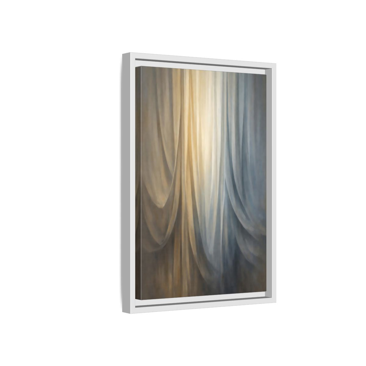 Side Mockup 4. Abstract Drapery Gold And Blue shown as stretched canvas wall art