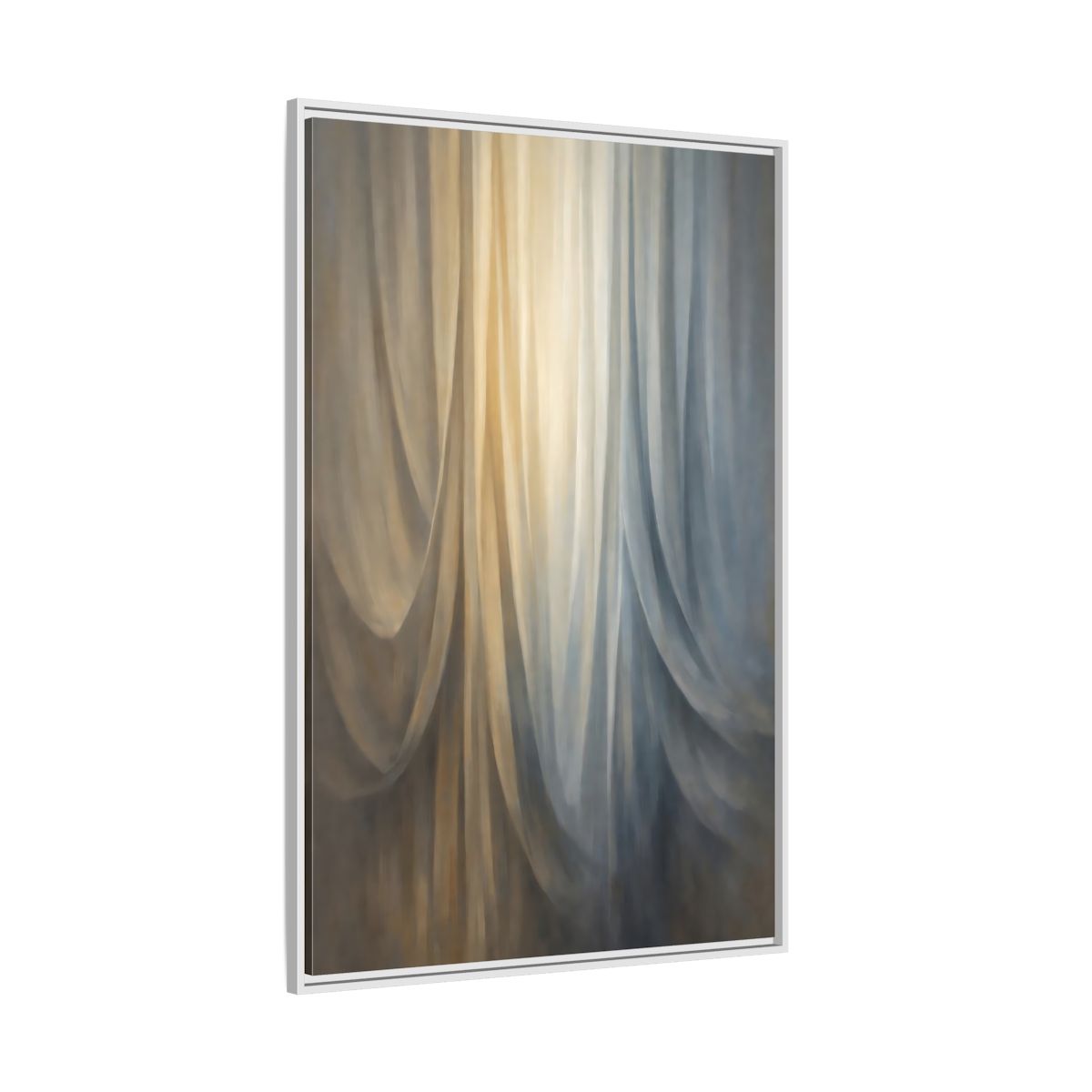 Side Mockup 7. Abstract Drapery Gold And Blue shown as stretched canvas wall art