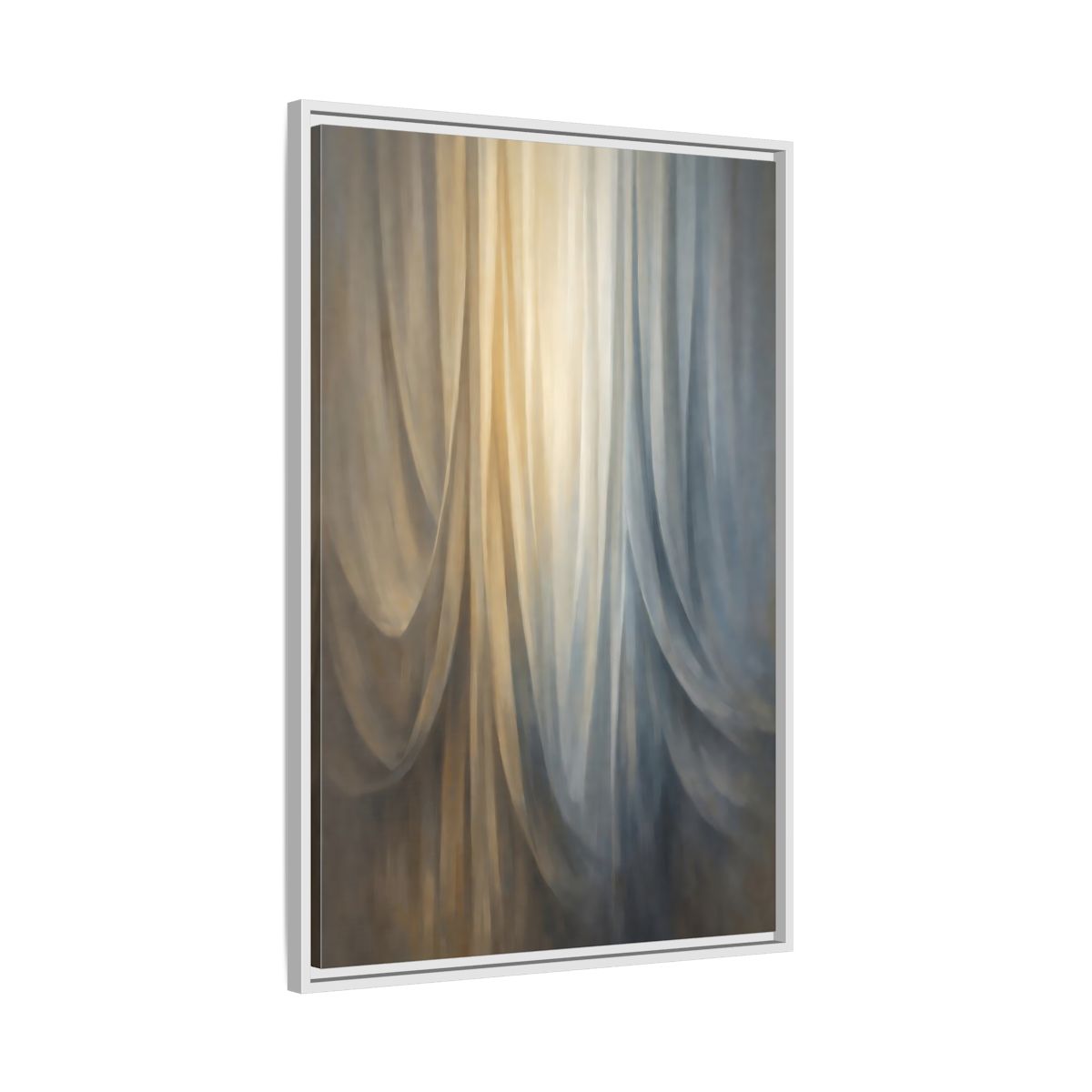 Side Mockup 9. Abstract Drapery Gold And Blue shown as stretched canvas wall art