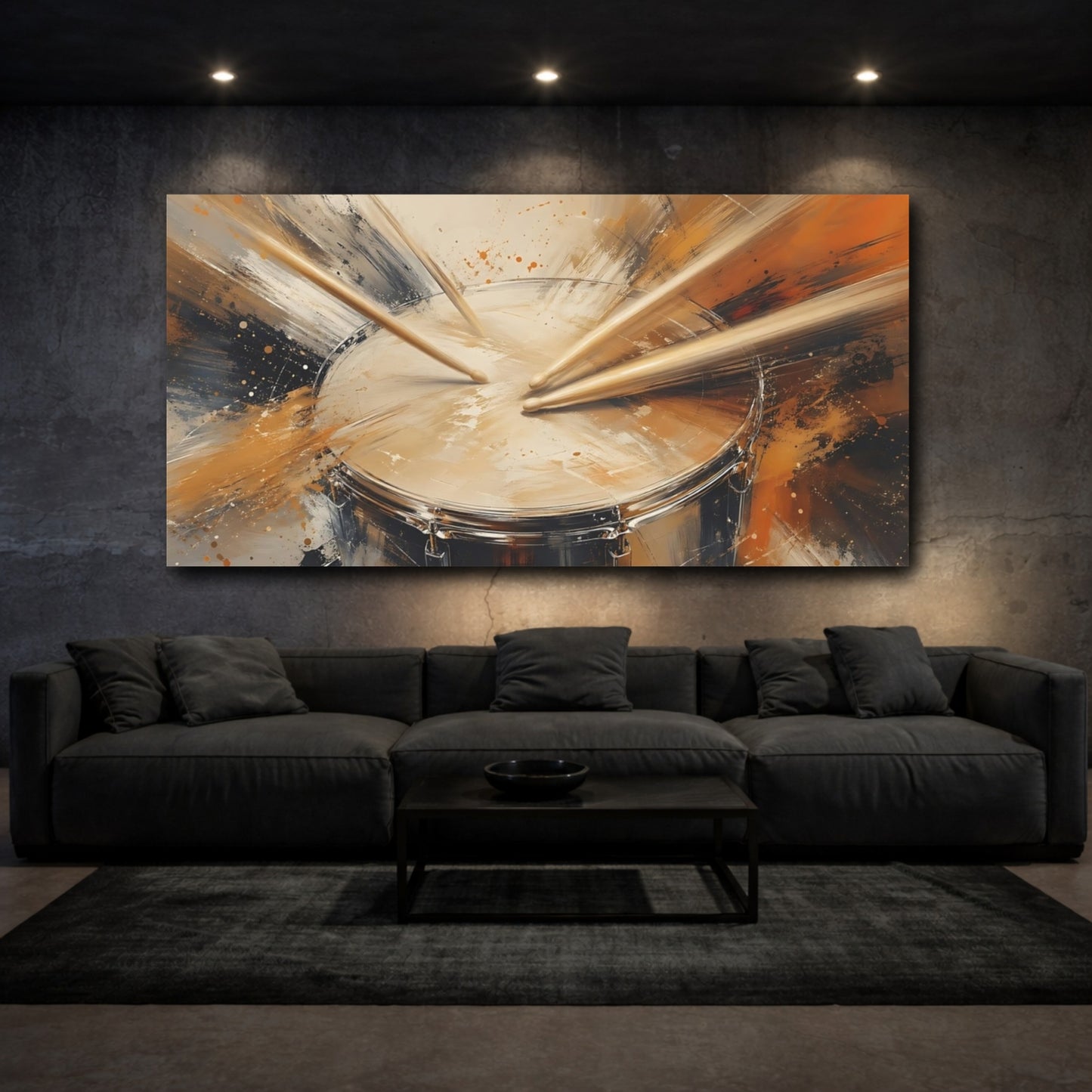 Mockup 2. Abstract Drum Abstract Drum Art shown as stretched canvas wall art