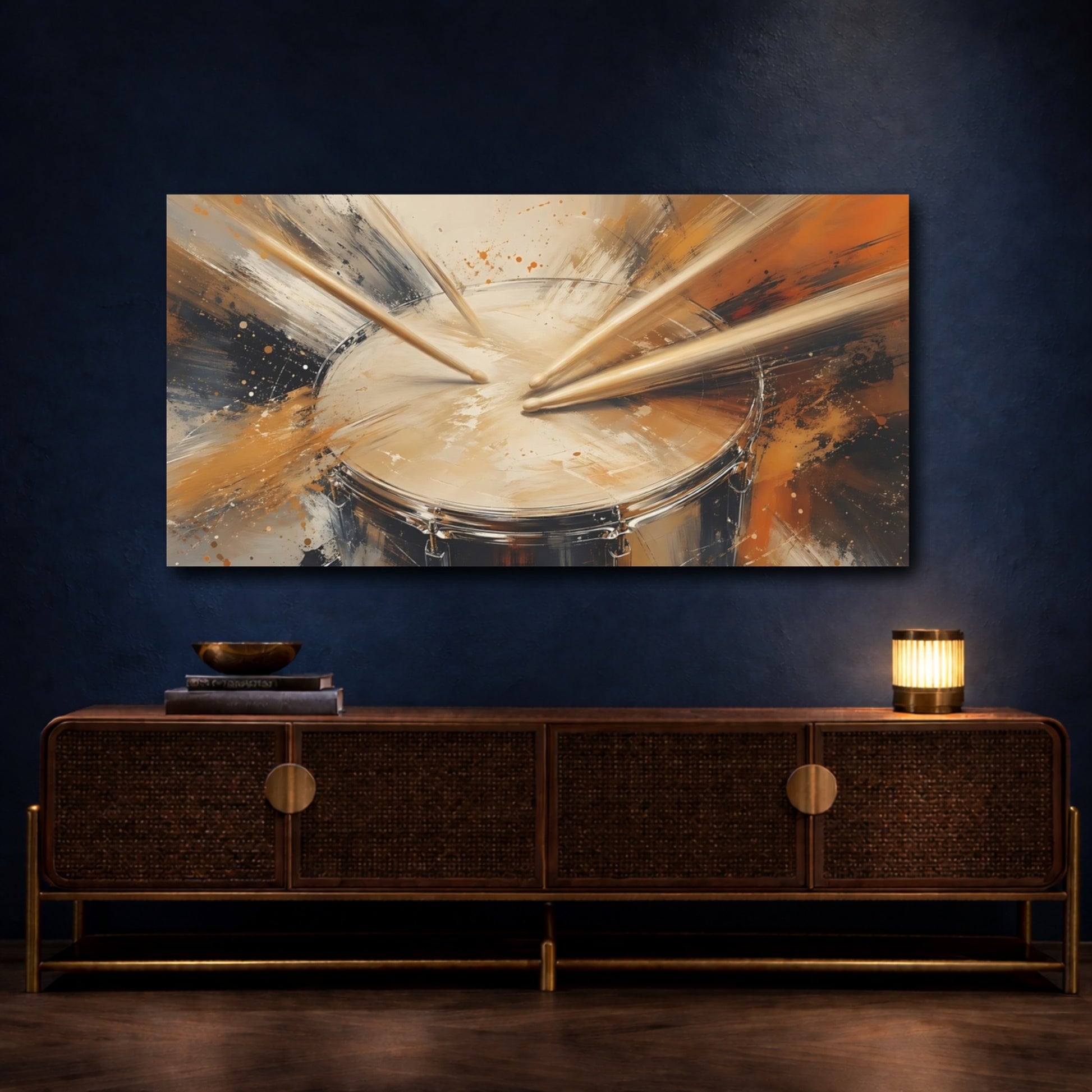 Mockup 4. Abstract Drum Abstract Drum Art shown as stretched canvas wall art